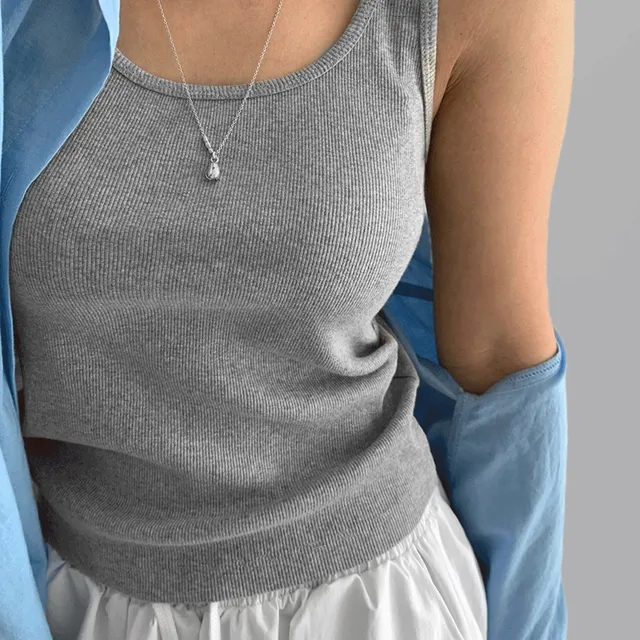 라크 골지 스퀘어넥 슬리브리스 / 5color