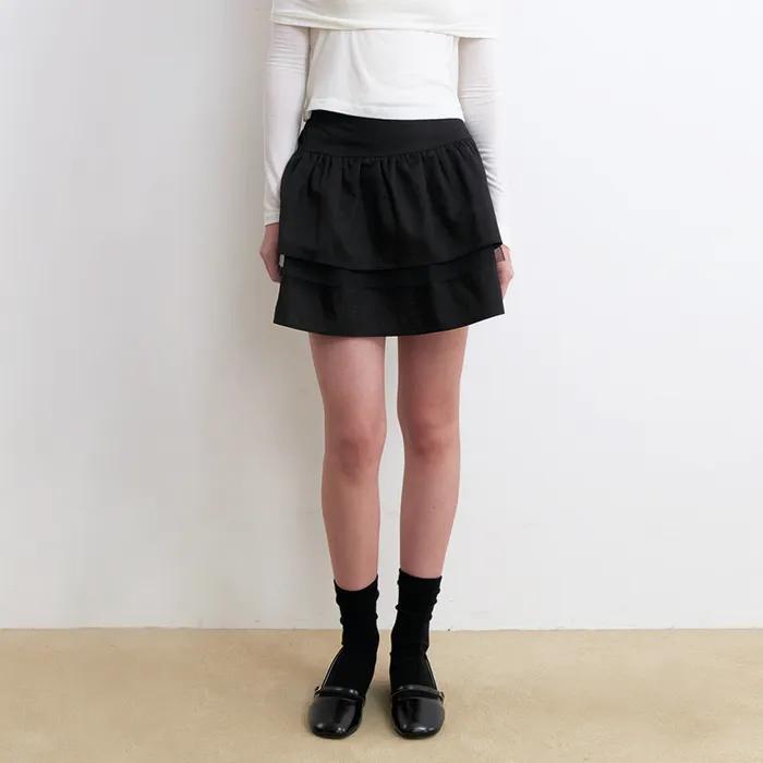 mesh layered mini cancan skirt - black