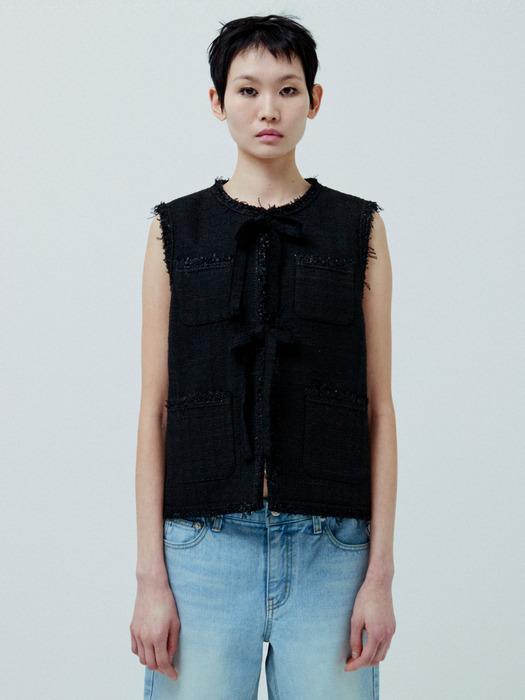 RIBBON TWEED VEST_BLACK