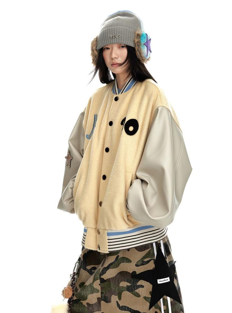 JIKOO 지쿠 울 스플릿 야구 유니폼 재킷 점퍼