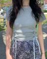 [MADE] Ribbon Eyelet Top (Gray)