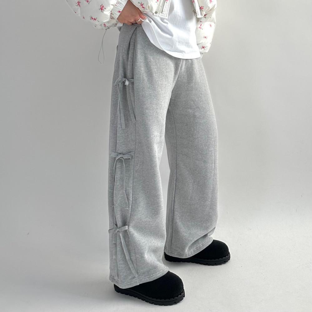 (55-77) 리본기모팬츠 기모와이드밴딩팬츠 바지맛집