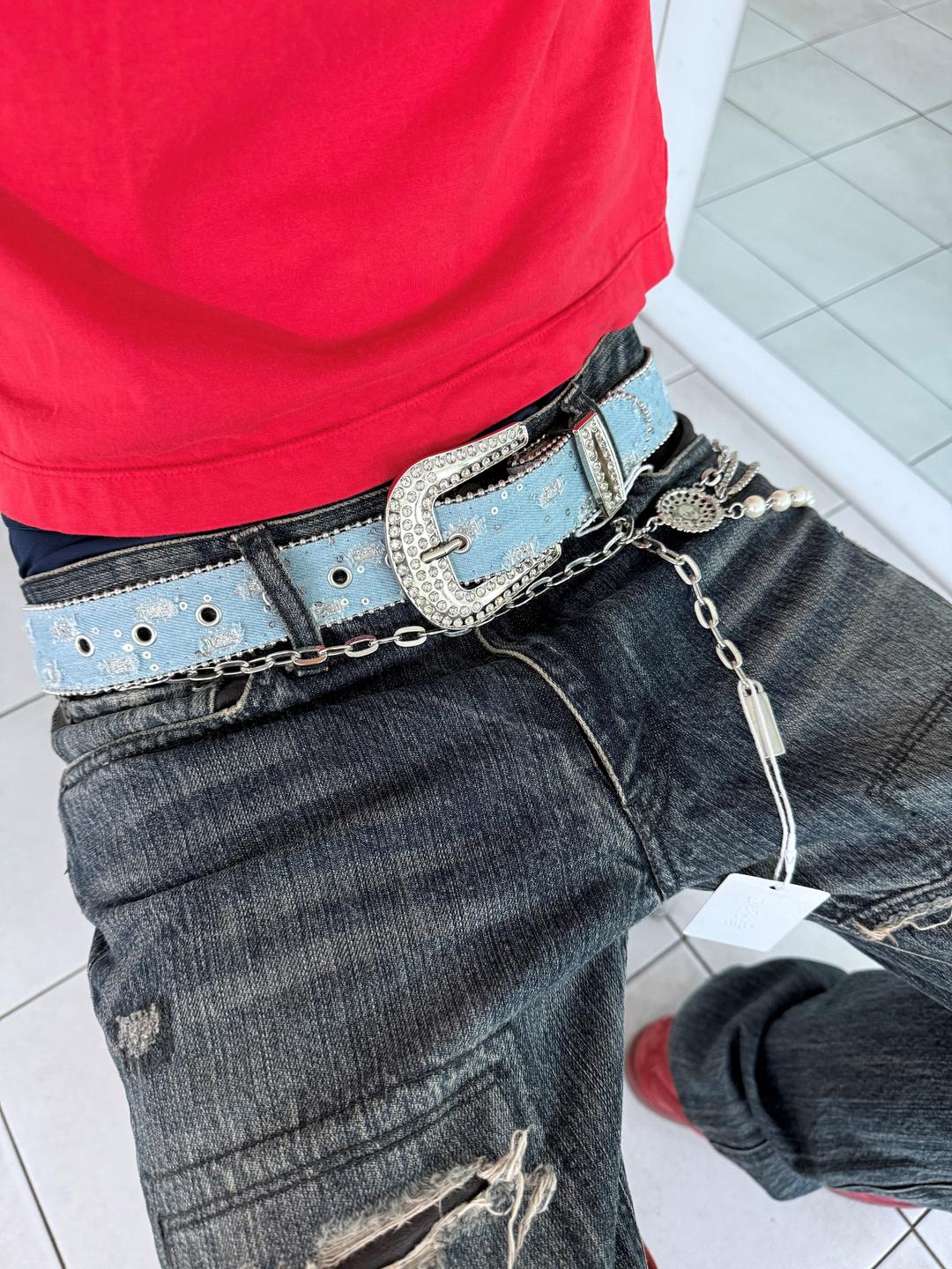 spangle denim belt