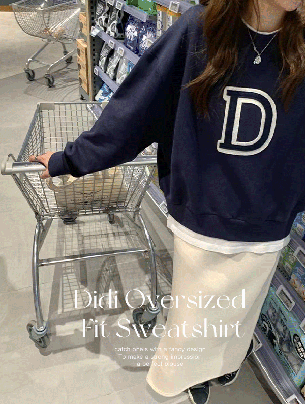 [가을🍁] 디디 오버핏 맨투맨_MTM7672 가을 간절기 래터링 나염 프린팅 루즈핏 오버핏 래글런 기본 베이직 라운드 배색 블록코어룩 보이프랜드핏 Y2K룩