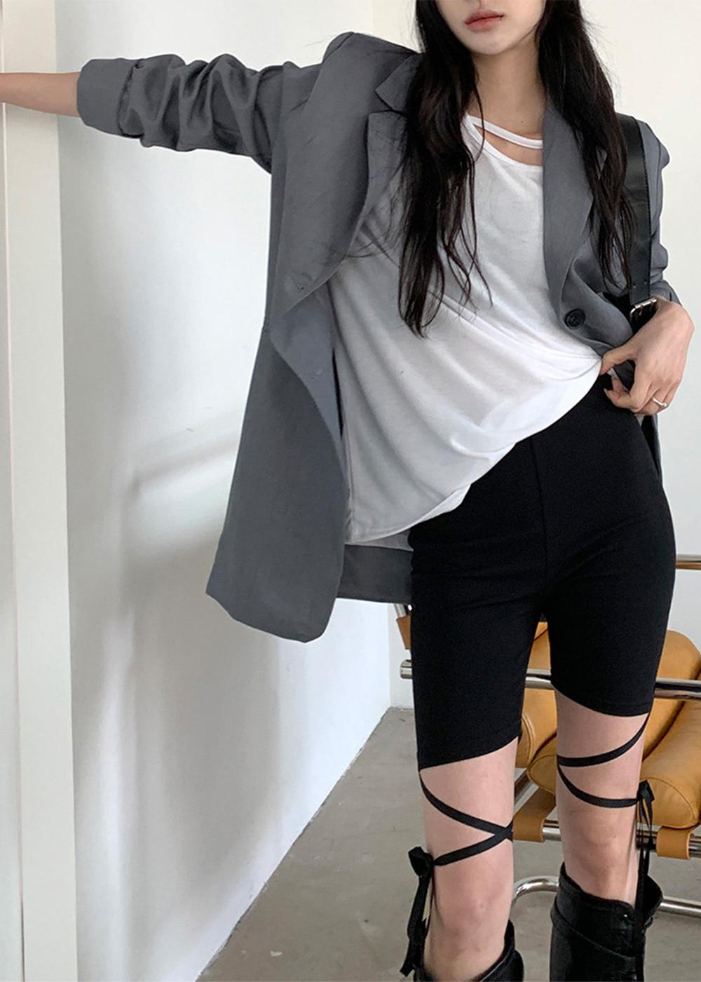 트릭오어트릿 [꾸안꾸/발레코어/러블리] 몸매 보정 데일리 리본 3부 바이커 팬츠 레깅스 (3color) 307