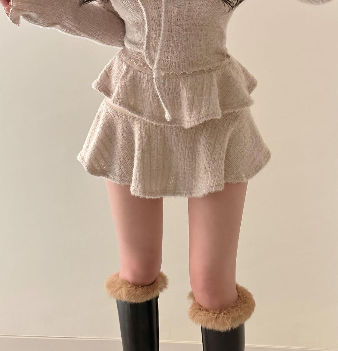 헤안느 [바지안감/퍼소재✔️]피넛 밴딩 퍼 니트 미니 치마바지 캉캉 스커트