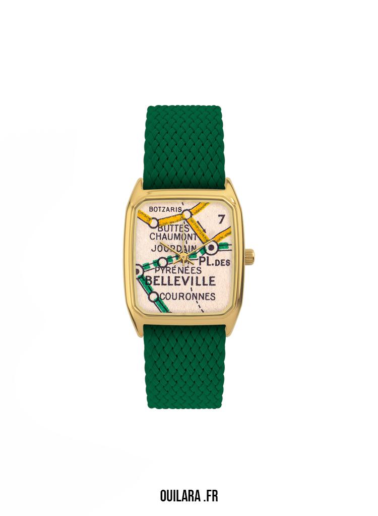 LAPS.fr - Belleville (Leaf green perlon watch band / Gold 18mm)