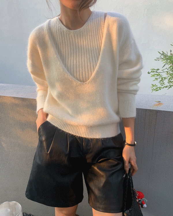 루어스룸 [단독 시즌오프]  아망 겨울 도톰 컷아웃 니트 오프숄더 탑 세트