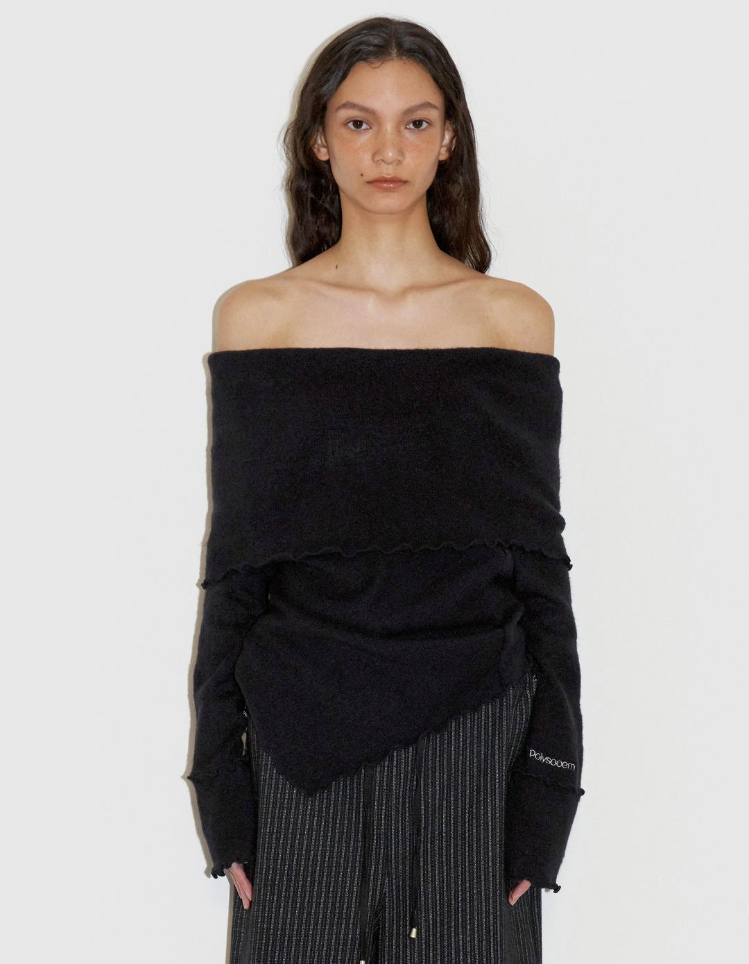 WOOL OFF-SHOULDER SWEATER, BLACK