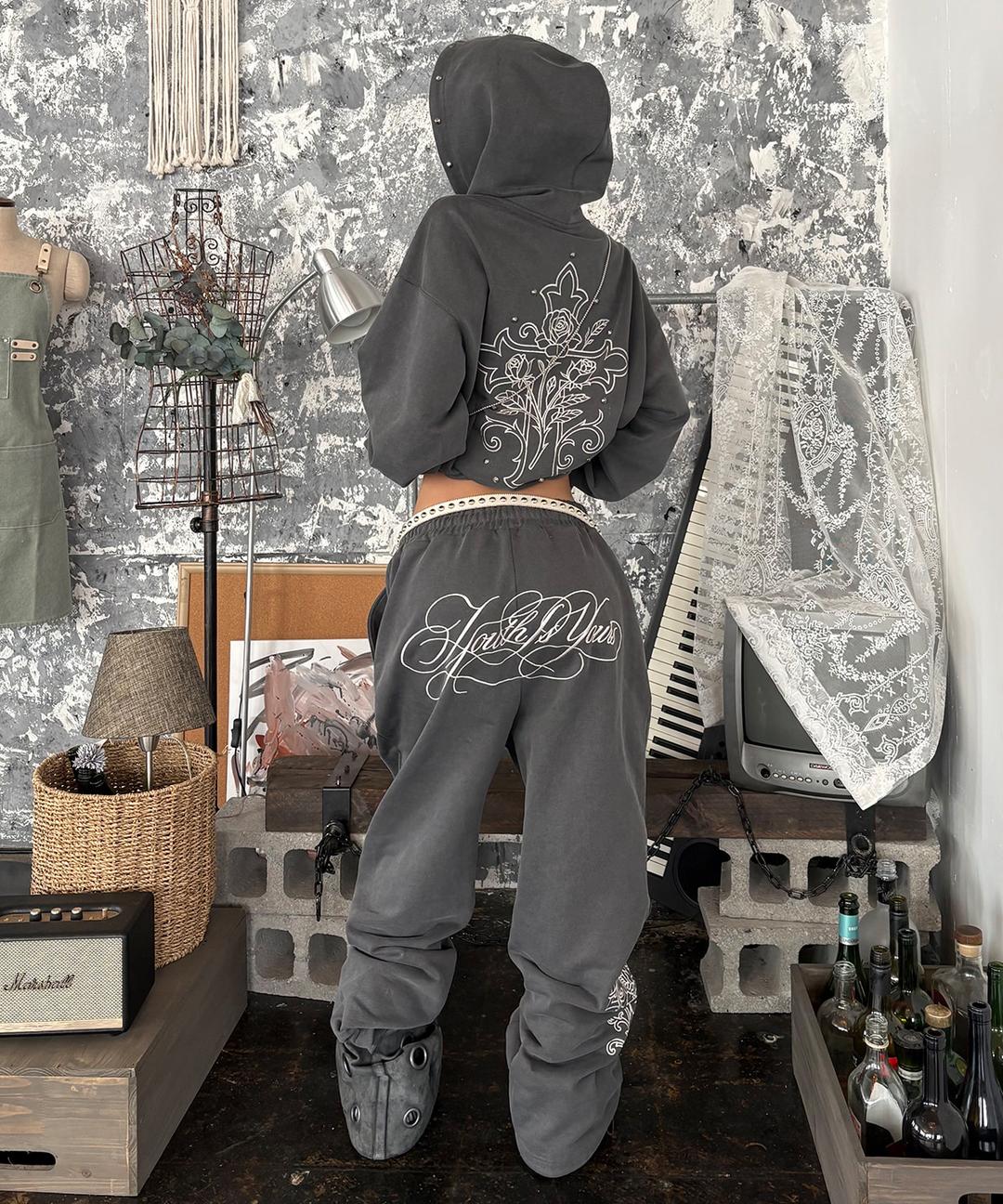 Y3 PIGMENT CROSS AMBROIDARY PANTS(CHARCOAL)