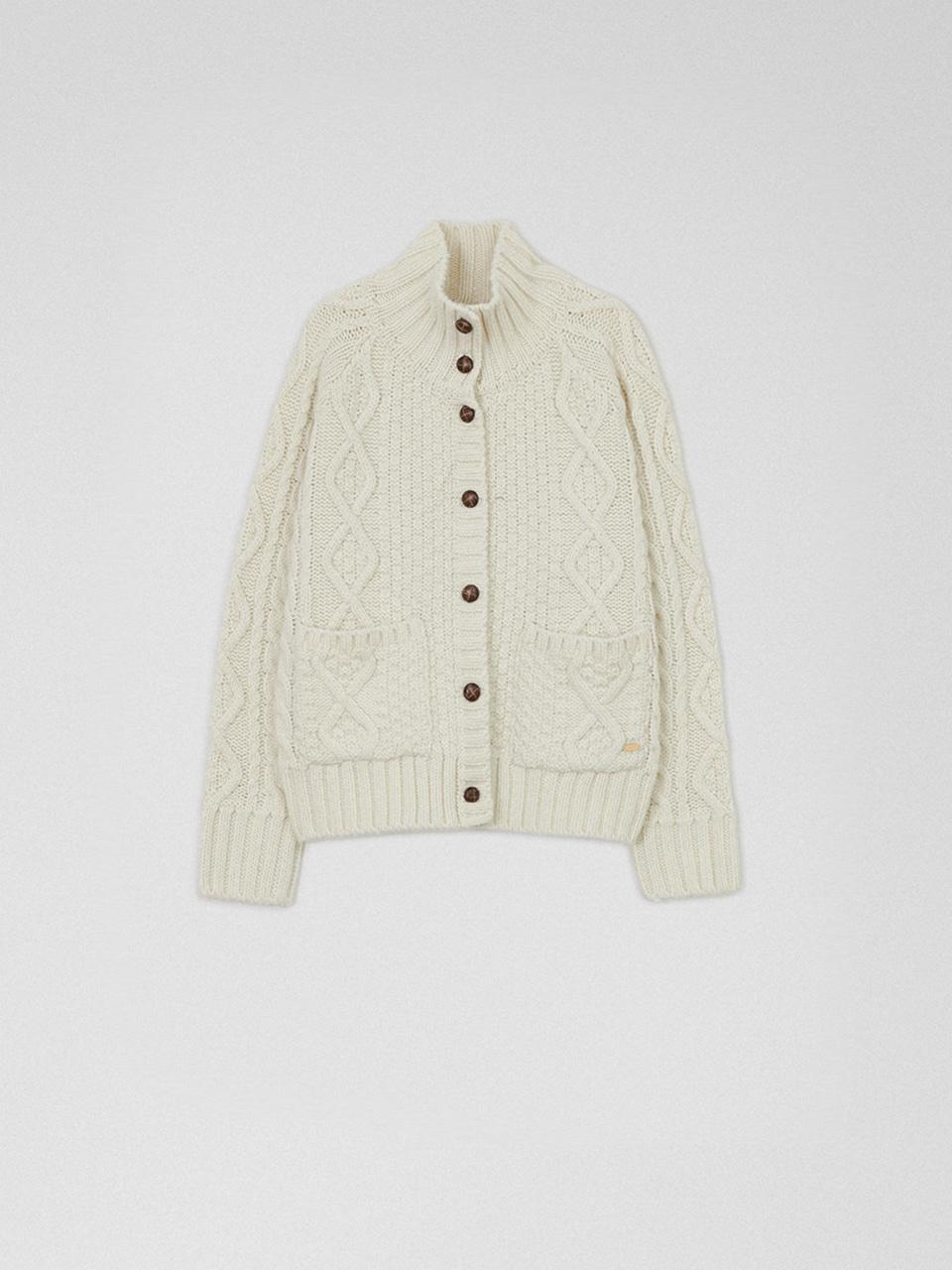 하이넥 피셔맨 울 가디건 아이보리