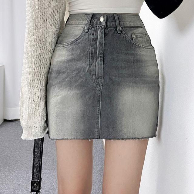 흑청 그레이 미니 청치마 하이웨스트 빈티지 워싱 스커트