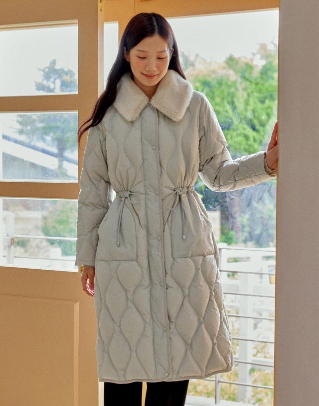 [SOF-WARM]소프웜 그레이 코듀로이 퍼 카라 여성 구스 롱다운