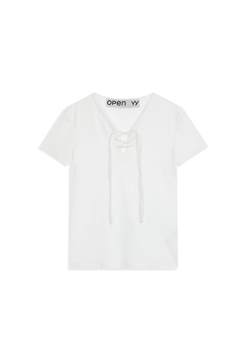 LACE-UP JERSEY TEE, WHITE