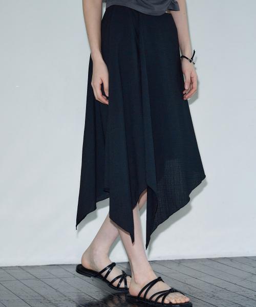 언발란스 시어서커 미디 스커트 [black]