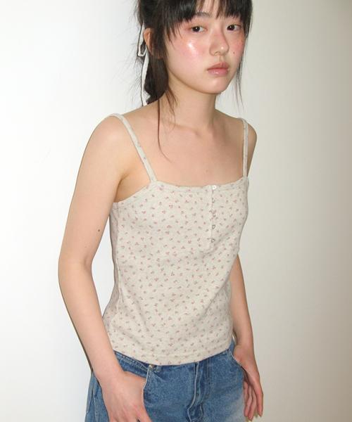 HEART BUTTON GOLGI SLEEVELESS OATMEAL FLOWER
