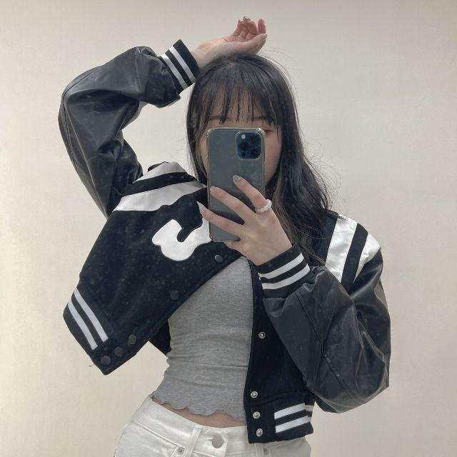 (주문폭주/스트릿) 패치 가죽 배색 바시티 스타디움 자켓 점퍼