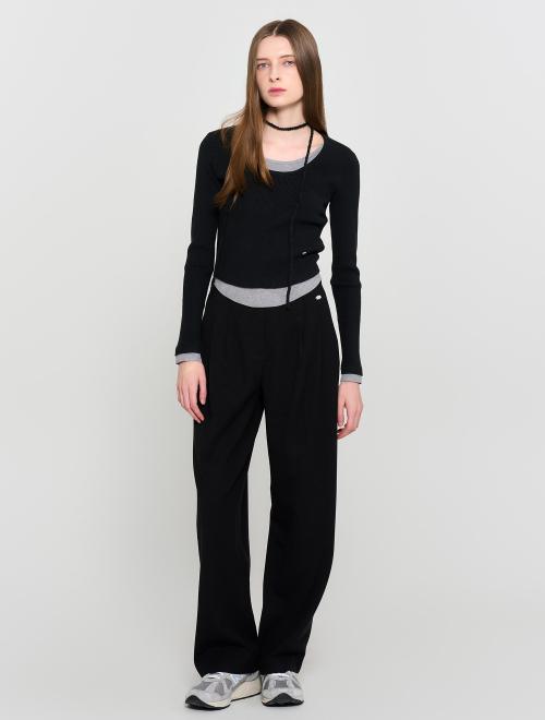 레이어드 리브드 롱 슬리브 니트 [BLACK] / WBD3L05513