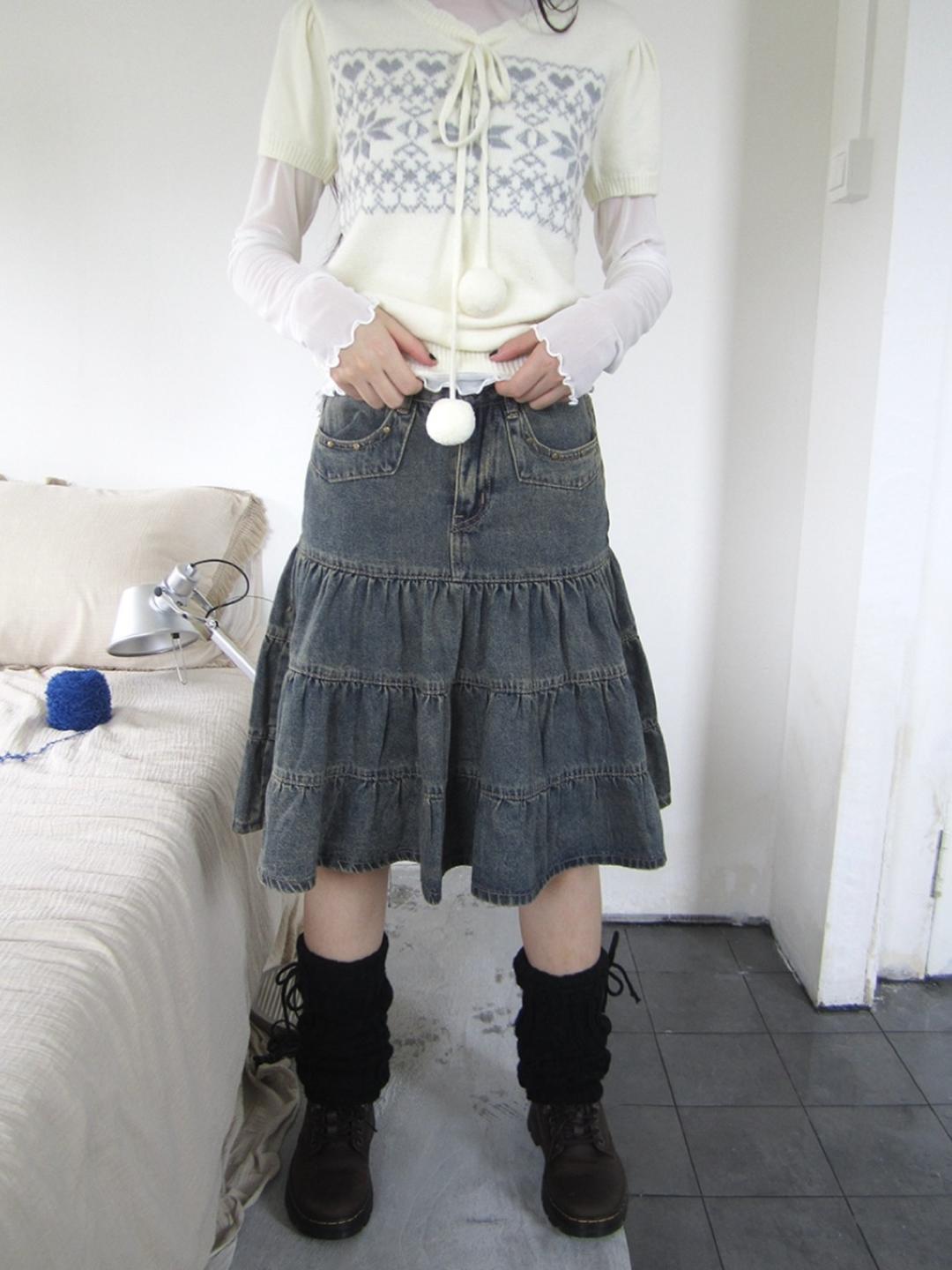ang:project Vintage Washed Cake Denim Skirt