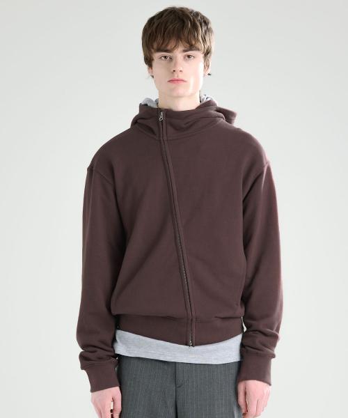 커브드 후드 집업 브라운