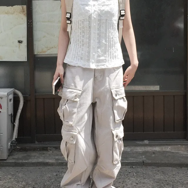 빈티지 포켓 롱 와이드팬츠