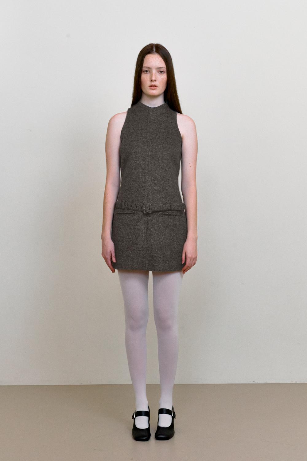 Cut-out Sleeveless Halter Dress-Brown