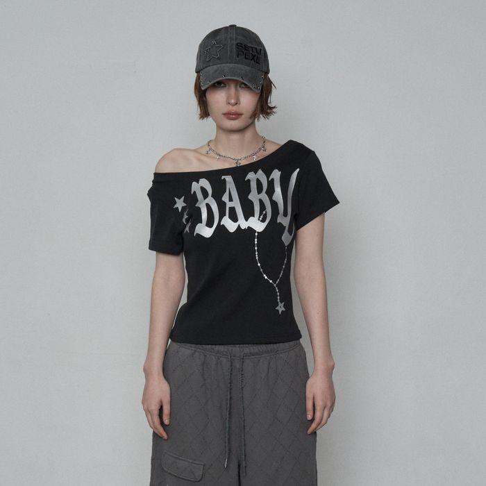 BABY WIDE NECK TOP / BLACK