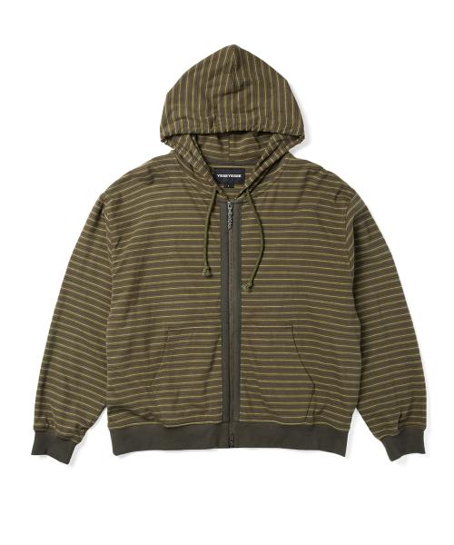 Y.E.S Stripe Single Zip-up Hoodie Khaki