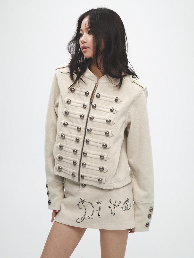 FayChui Street Metal Decoration Zipper Jacket & Skirt Set