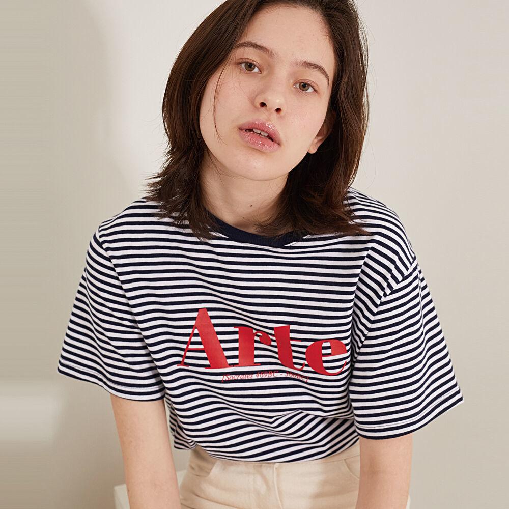 NAVY STRIPE ARTE LOGO TSHIRT