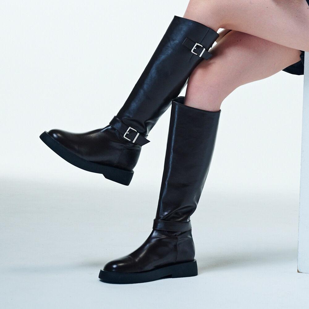 [★이주빈 착용]라운드 토 라이더 플랫 롱부츠 412348002 (3.5cm/2colors)