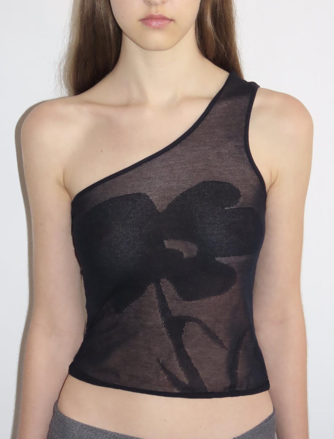 DOMINGO-Asymmetric top with sheer jacquard flower