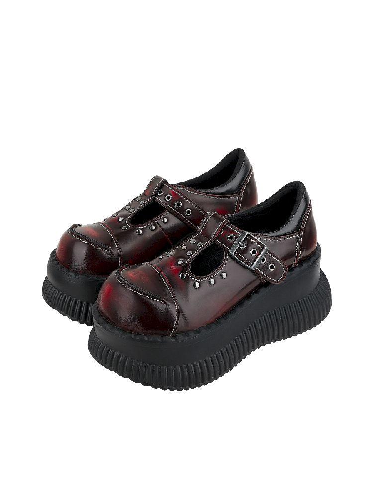 College Style Dark Red Rubbed Mary Jane Shoes【s0000011730】