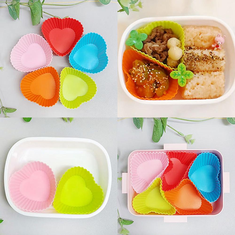 실리콘 반찬컵 소풍 도시락 꾸미기 칸막이 15p 하트