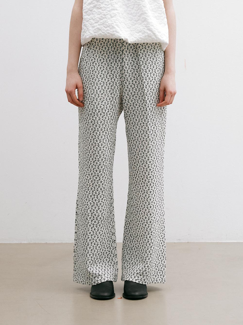 Flower Banding Flared Pants Navy