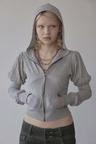 Puff Sleeve Zip-Up Hoodie Melange Gray