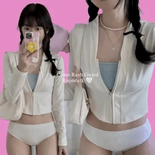 [래쉬가드/국내제작] 코모 브이넥 집업 수영복 비치웨어