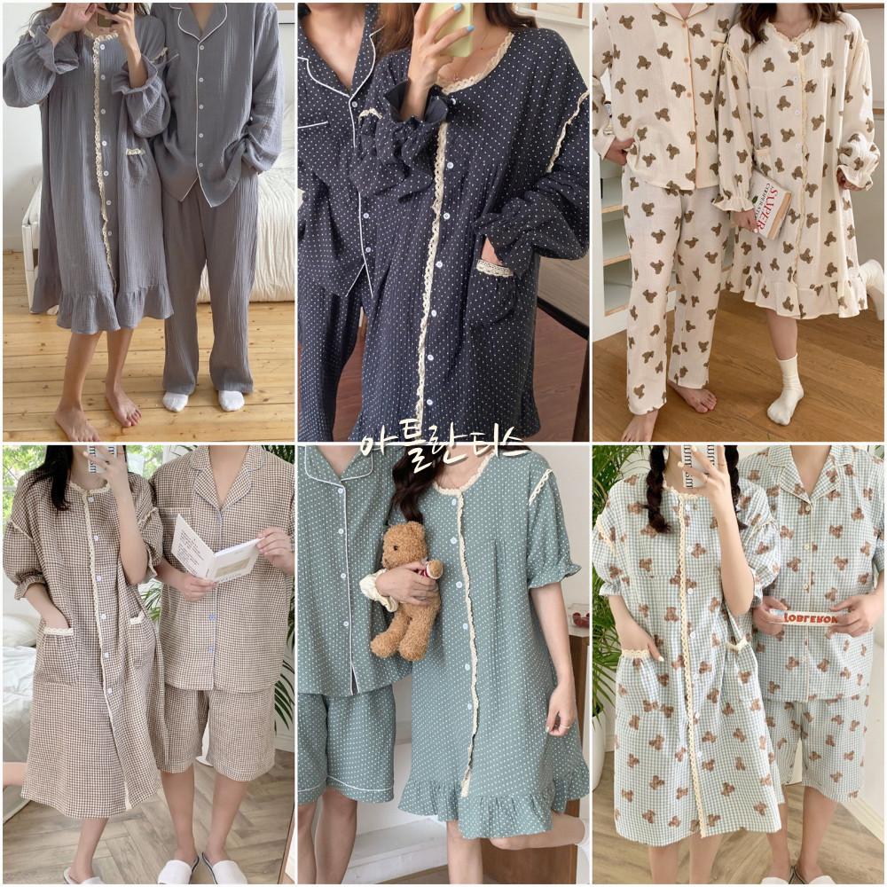 커플잠옷 파자마 면잠옷 홈웨어원피스 여자 여름잠옷
