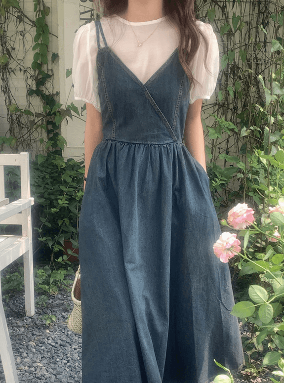 클리셰 데님 롱원피스