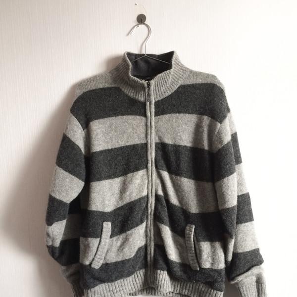 Stripe pattern knit zip up