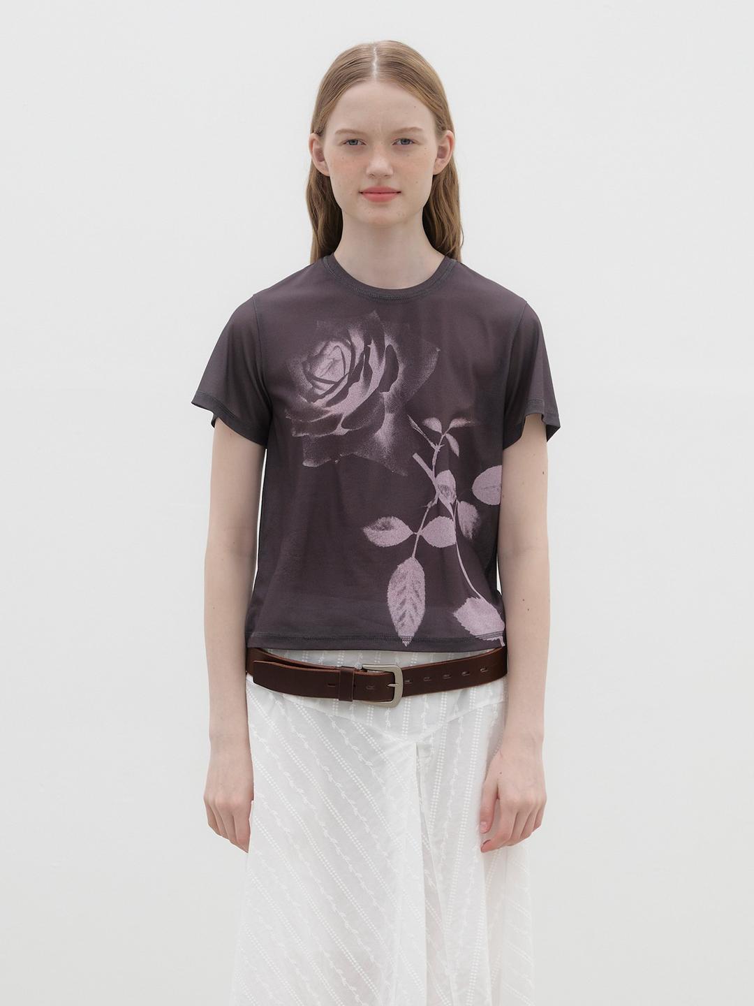 Rose Printed T-shirt - Charcoal