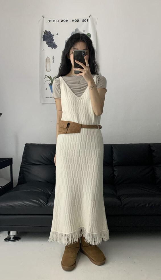 [+add new col.] fringe sleeveless knit long ops (2C)