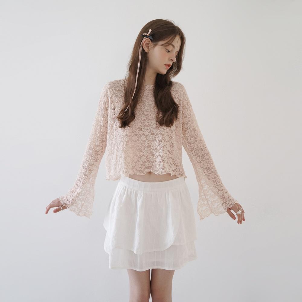 SLIT LACE TEE - pale pink