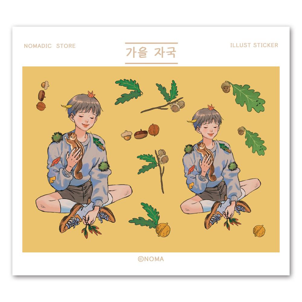 '가을 자국' 스티커 & 엽서세트 / 리무버블 스티커 엽서 / 노마 NOMA nomadic 일러스트스티커 문구 굿즈 노마딕 일러스트엽서