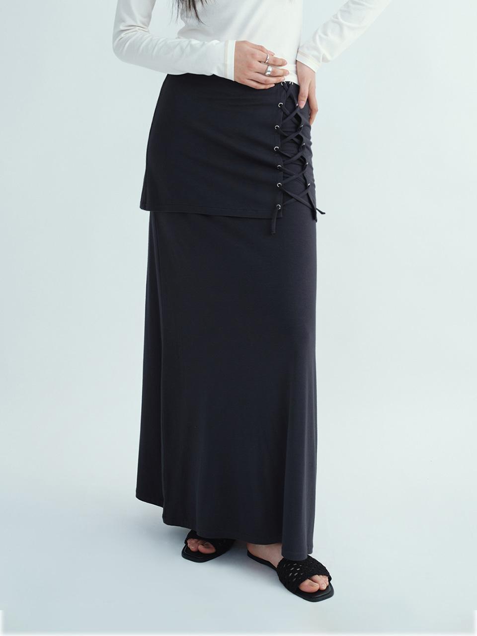 Folding Strap Maxi Skirt [Charcoal]