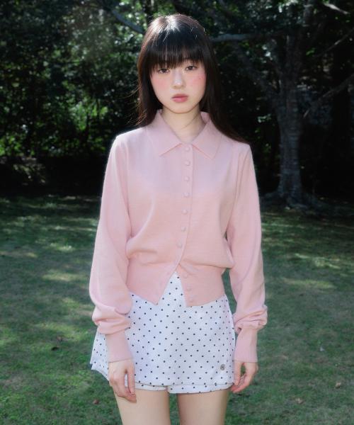 Fabric Button Collar Cardigan [Pink]