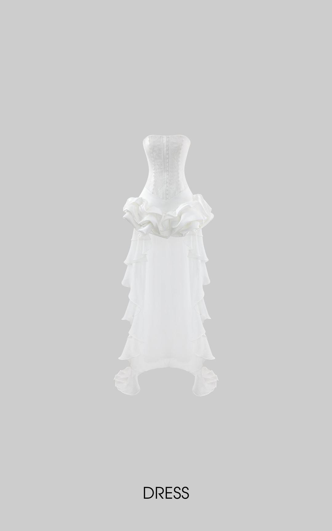 WARDEN EDGE Corset Ruffle Layered Asymmetric Dress