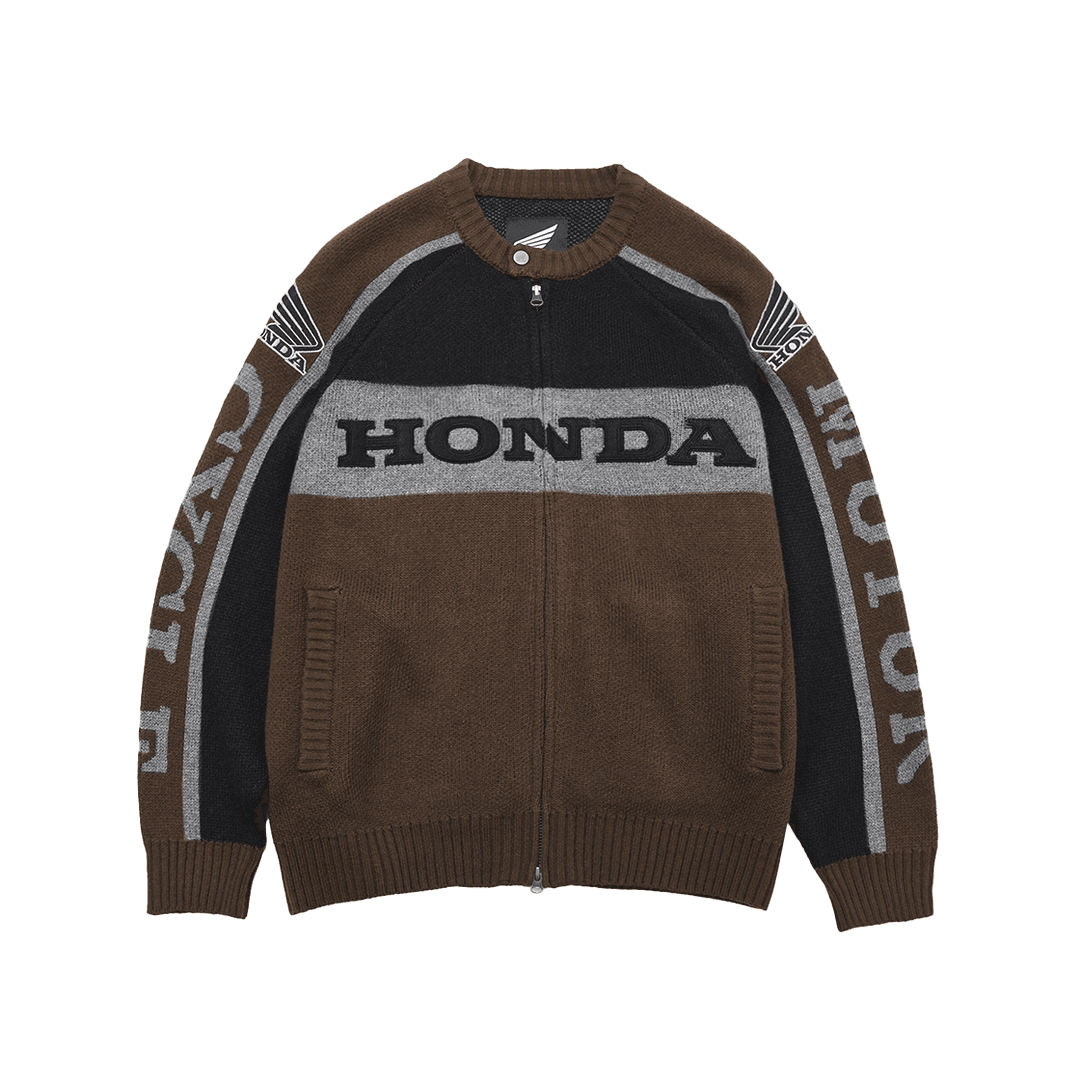 [KREAM 단독] 혼다 빅 로고 니트 집업 브라운