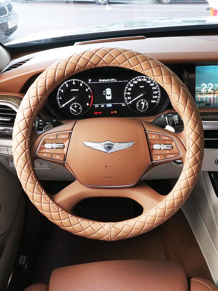 루젠 엠보가죽 자동차핸들커버 원형 D컷 순정시트색상과 동일한 10가지 가죽색상