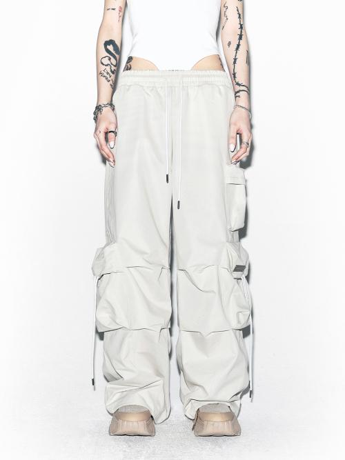 SOLID POCKET WIDE BANDING PANTS LIGHT BEIGE